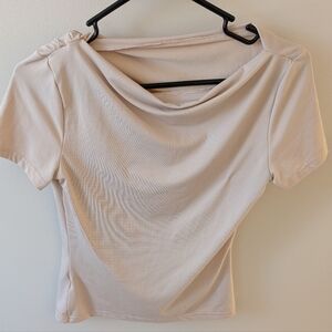 Shein champagne colored fitted short sleeve blouse size medium